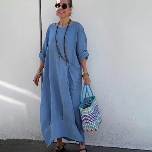 💕Vestido largo de algodón y lino-ES