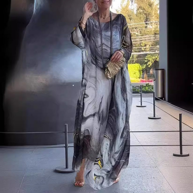 🔥Oferta especial🔥Elegante vestido de gasa con estampado de mármol-ES
