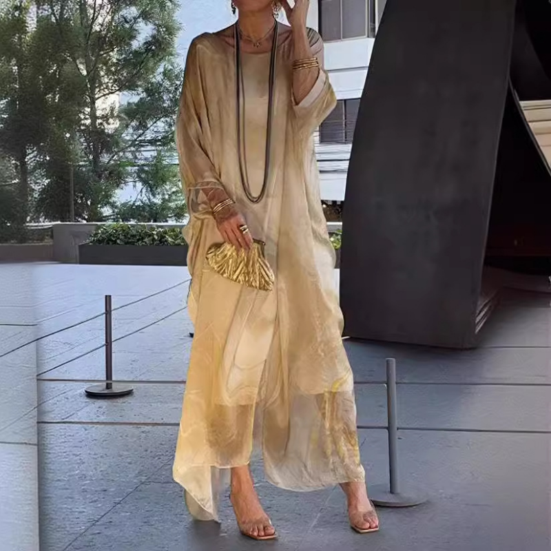 🔥Oferta especial🔥Elegante vestido de gasa con estampado de mármol-ES