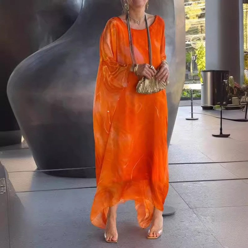 🔥Oferta especial🔥Elegante vestido de gasa con estampado de mármol-ES