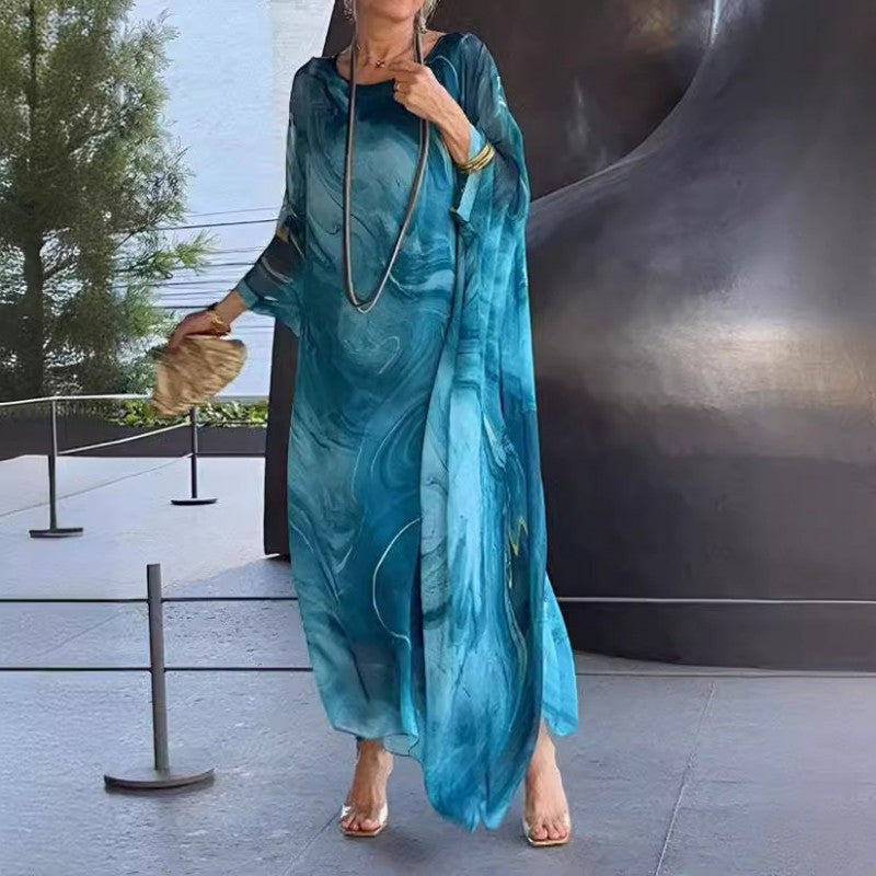 🔥Oferta especial🔥Elegante vestido de gasa con estampado de mármol-ES