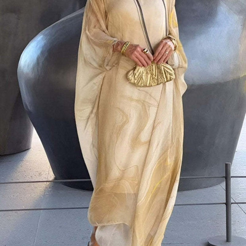 🔥Oferta especial🔥Elegante vestido de gasa con estampado de mármol-ES