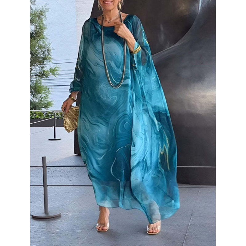 🔥Oferta especial🔥Elegante vestido de gasa con estampado de mármol-ES
