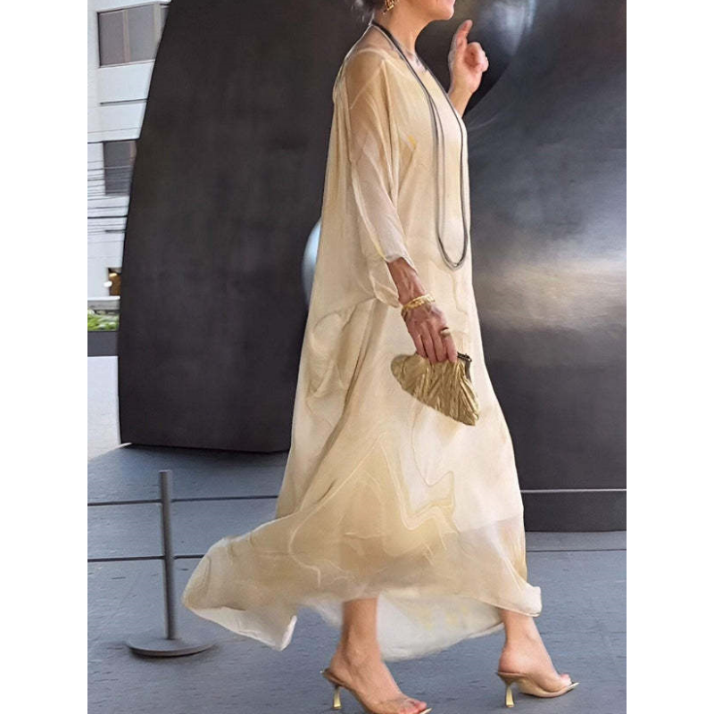 🔥Oferta especial🔥Elegante vestido de gasa con estampado de mármol-ES