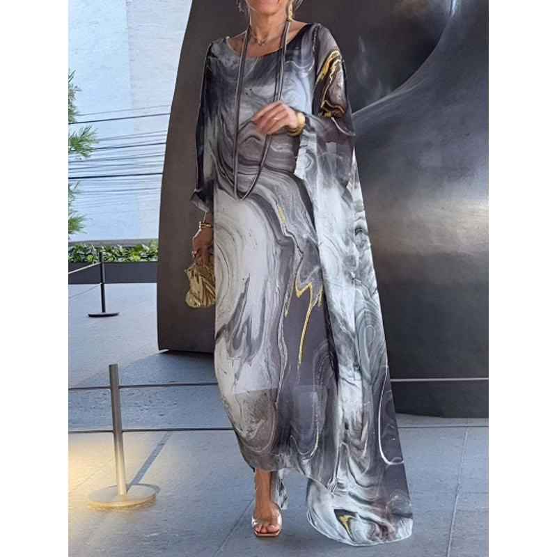 🔥Oferta especial🔥Elegante vestido de gasa con estampado de mármol-ES
