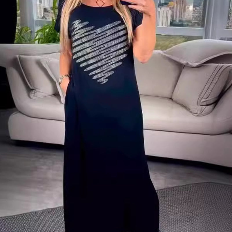 Vestido largo con aberturas en los laterales.-ES