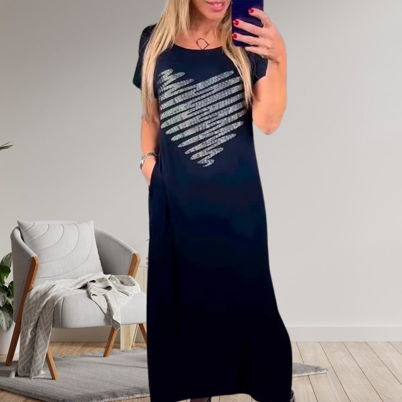 Vestido largo con aberturas en los laterales.-ES