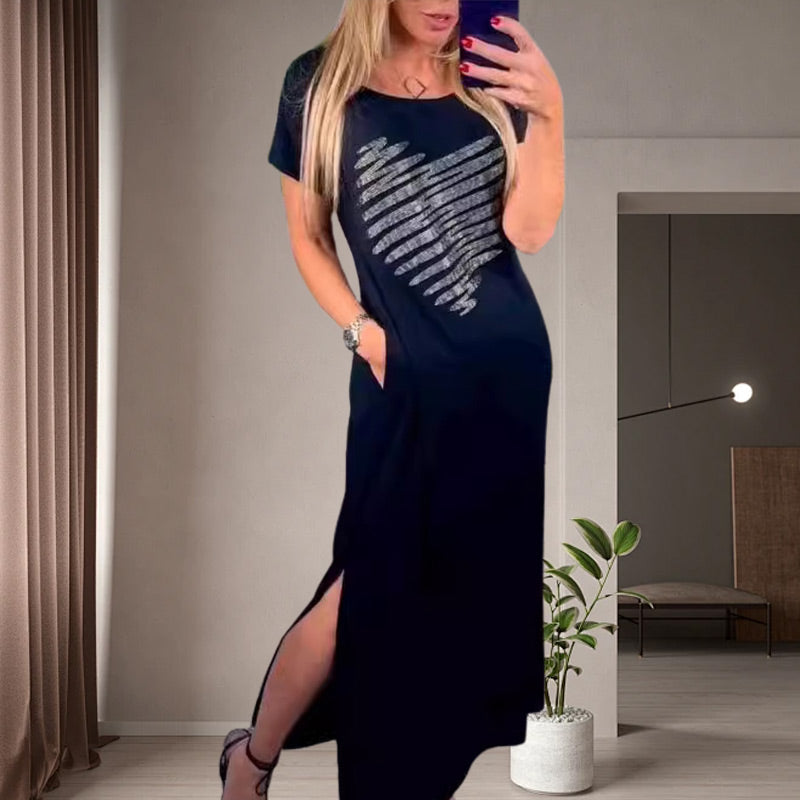 Vestido largo con aberturas en los laterales.-ES