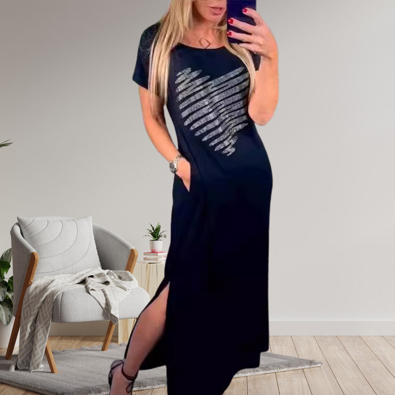 Vestido largo con aberturas en los laterales.-ES