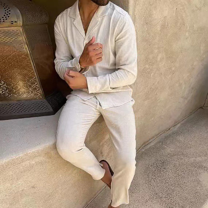 🌴Ανδρικό μινιμαλιστικό σετ δύο τεμαχίων από βαμβάκι και λινό-GR
