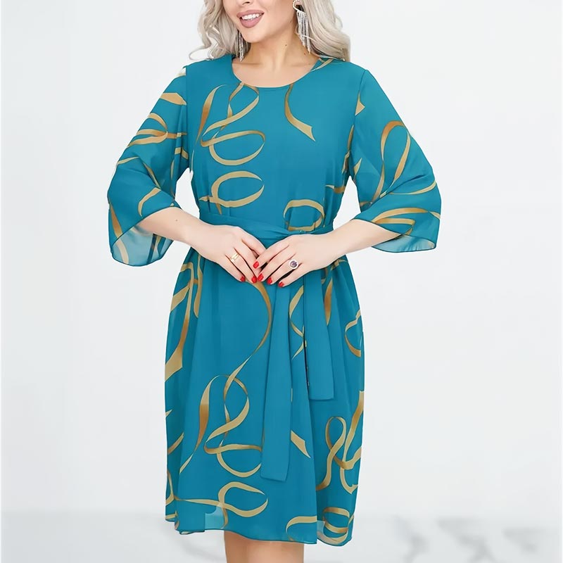 🌸Elegantiška laisva midi suknelė surakintomis rankovėmis-LT