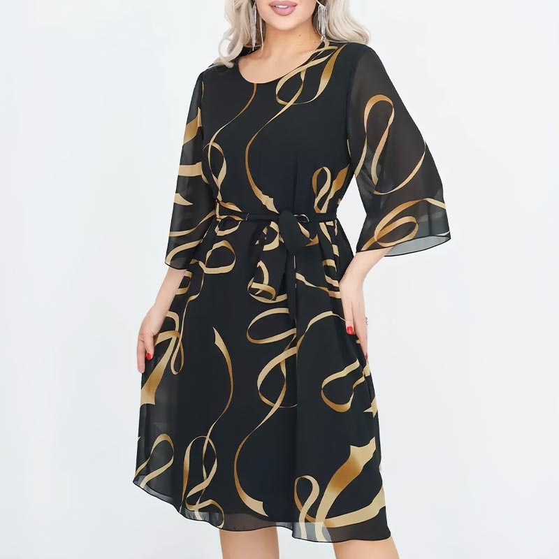 🌸Elegantiška laisva midi suknelė surakintomis rankovėmis-LT