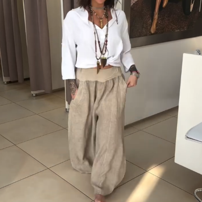 ✨Pantalón ancho elástico para mujer con bolsillos-ES