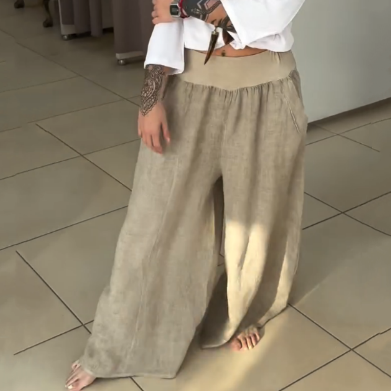 ✨Pantalón ancho elástico para mujer con bolsillos-ES