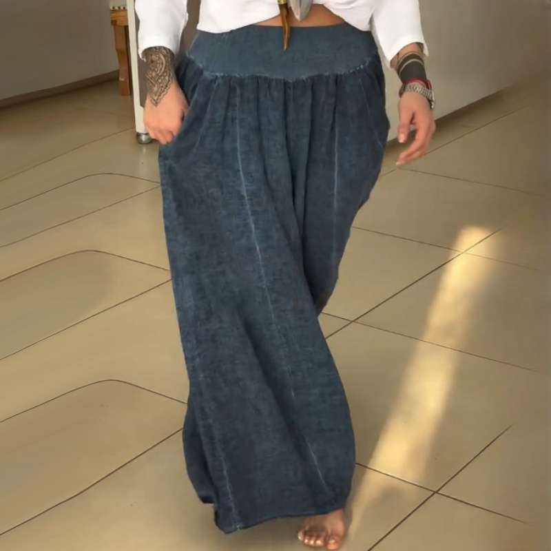 ✨Pantalón ancho elástico para mujer con bolsillos-ES