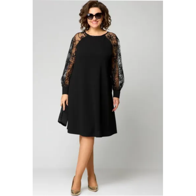 Vestido de manga larga con escote redondo.-ES
