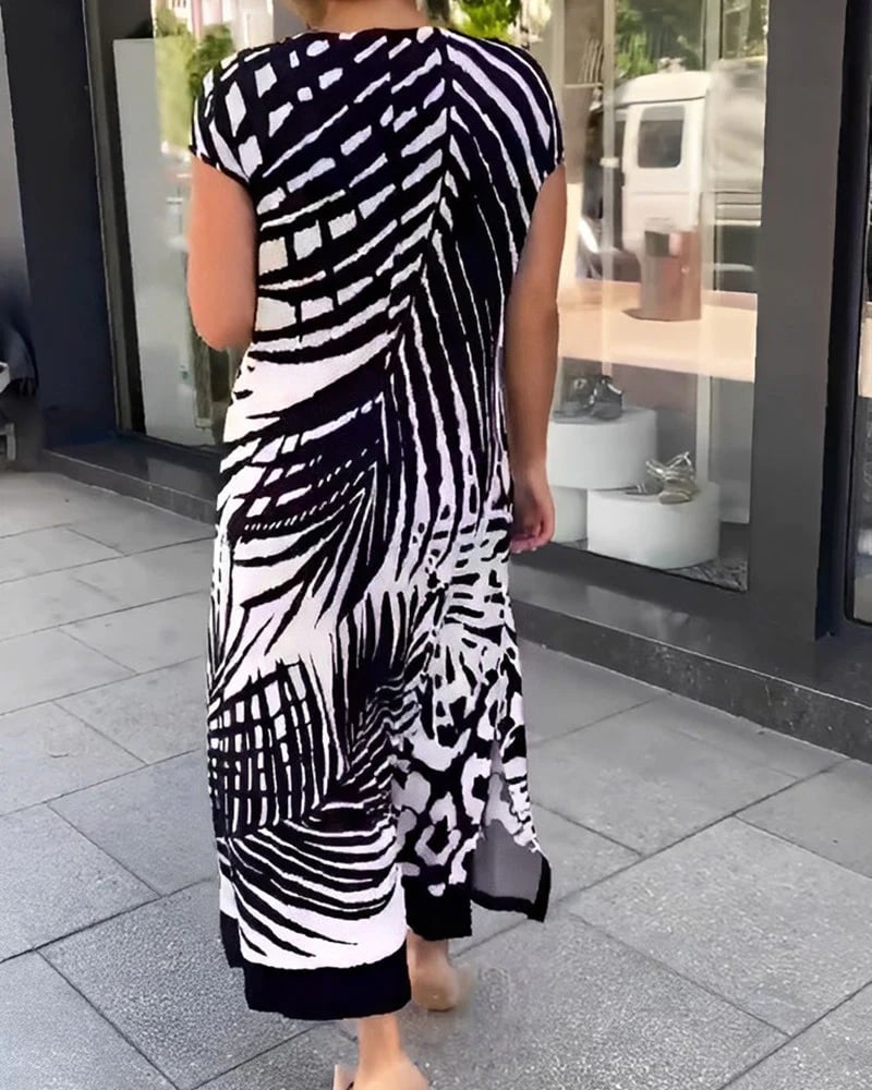 Vestido casual estampado de manga corta-ES