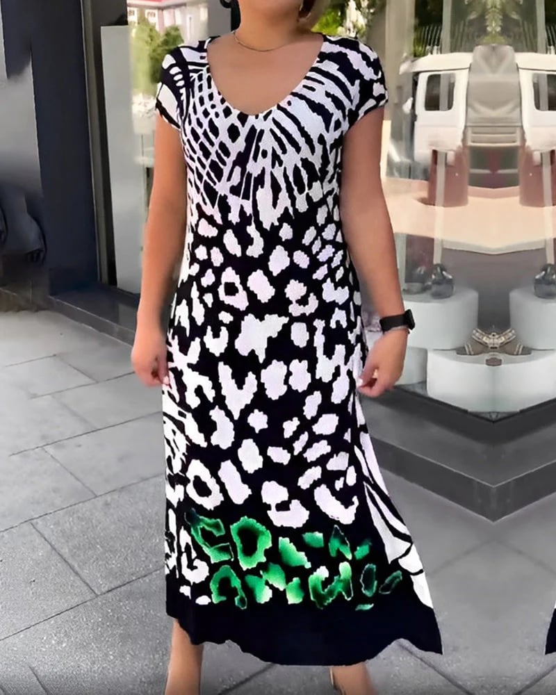 Vestido casual estampado de manga corta-ES