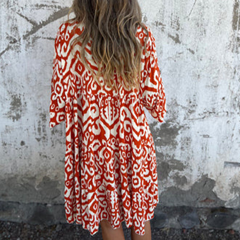 🌸Vestido estampado con escote en pico y mangas tres cuartos-ES