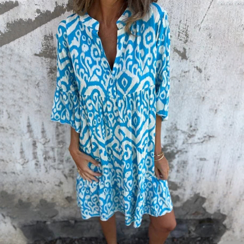 🌸Vestido estampado con escote en pico y mangas tres cuartos-ES