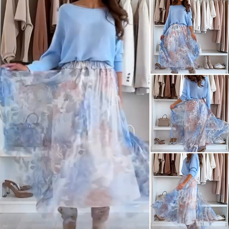 👗Conjunto dos piezas azul: top azul con lazo en la espalda y falda de tul-ES