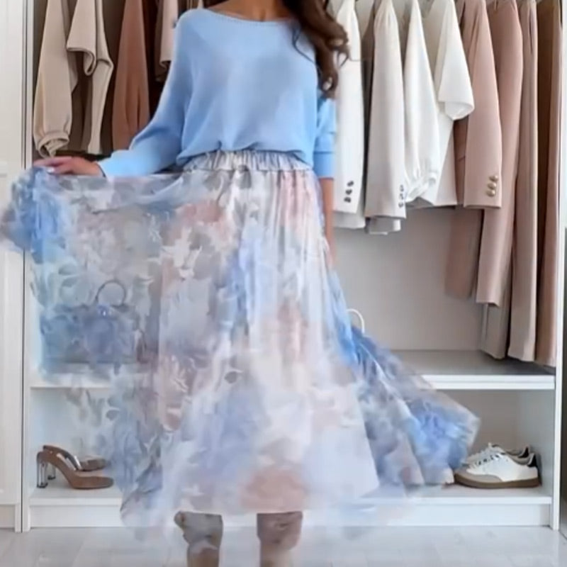 👗Conjunto dos piezas azul: top azul con lazo en la espalda y falda de tul-ES