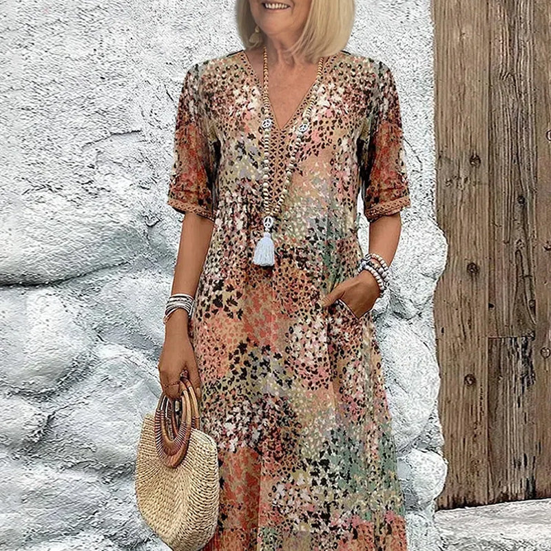 💥Vestido midi de mujer con escote en pico-ES
