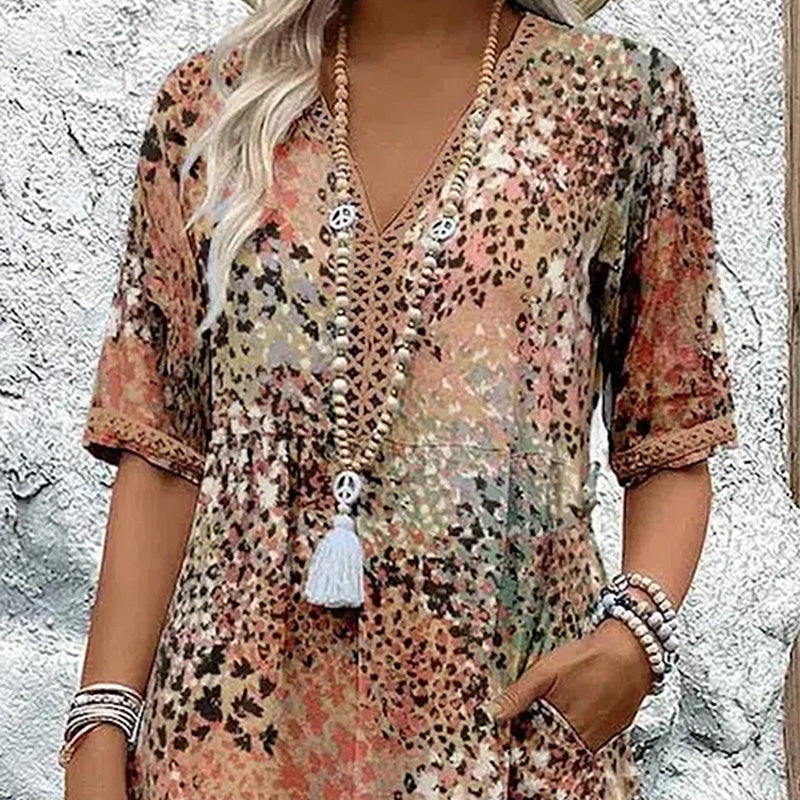 💥Vestido midi de mujer con escote en pico-ES