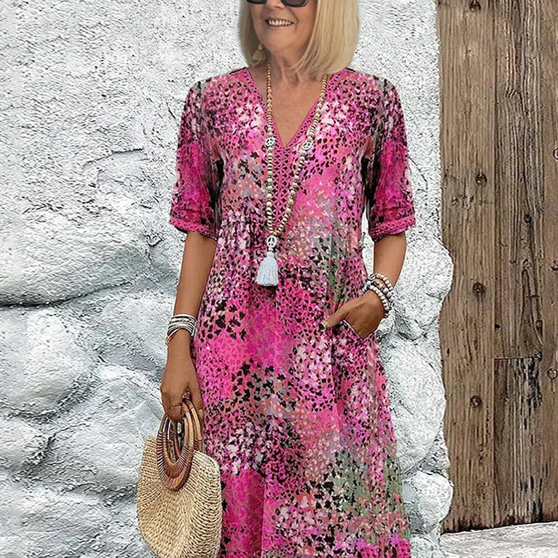 💥Vestido midi de mujer con escote en pico-ES