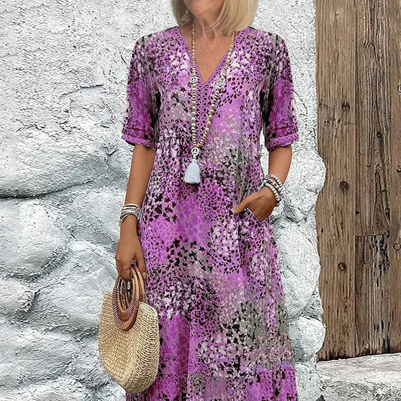 💥Vestido midi de mujer con escote en pico-ES