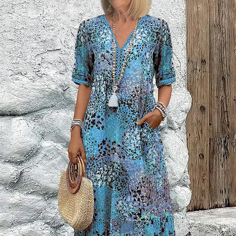 💥Vestido midi de mujer con escote en pico-ES