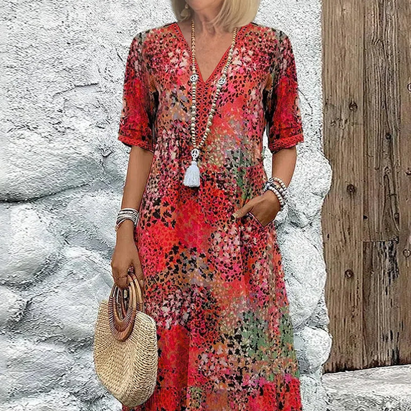 💥Vestido midi de mujer con escote en pico-ES