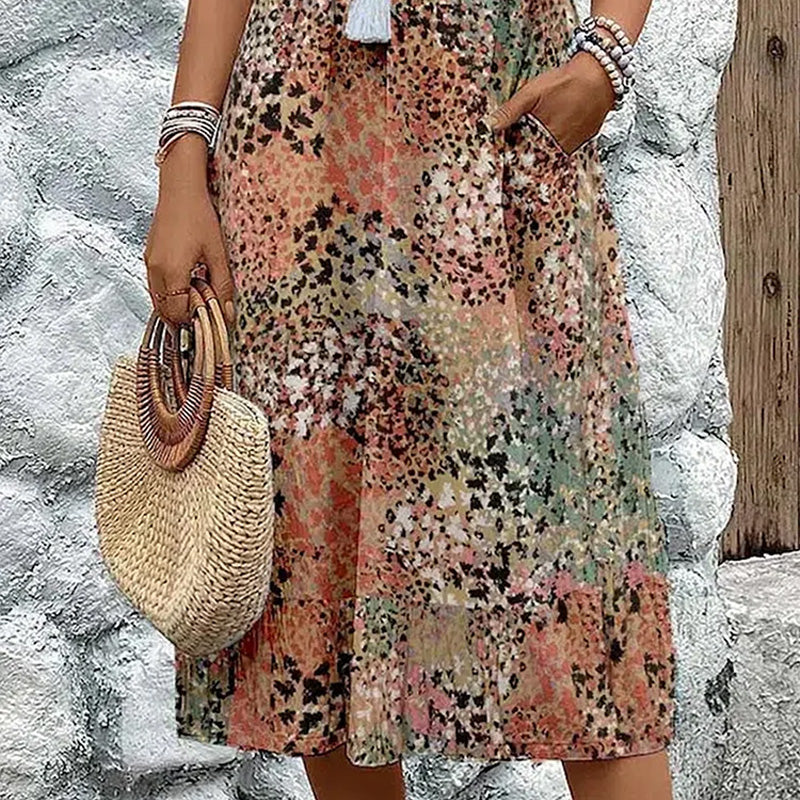 💥Vestido midi de mujer con escote en pico-ES