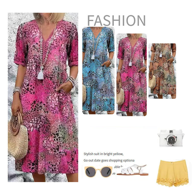 💥Vestido midi de mujer con escote en pico-ES