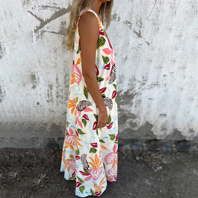 Vestido moderno sin tirantes, escote en V y bolsillos-ES