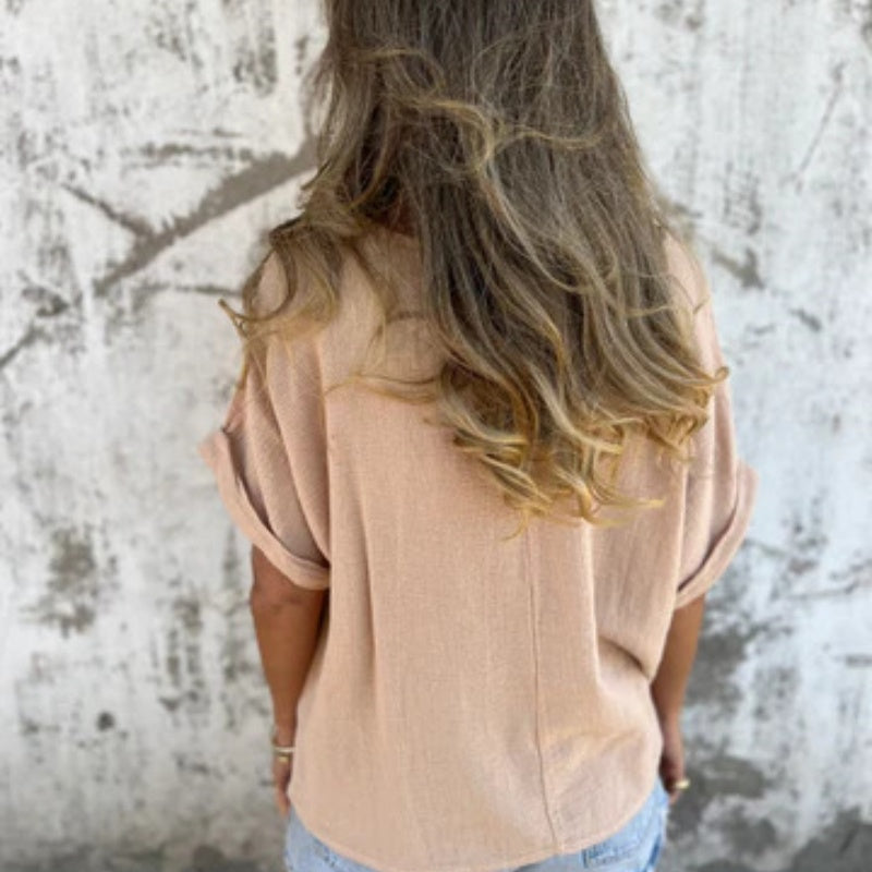 Top de manga corta con cuello redondo en color liso-ES