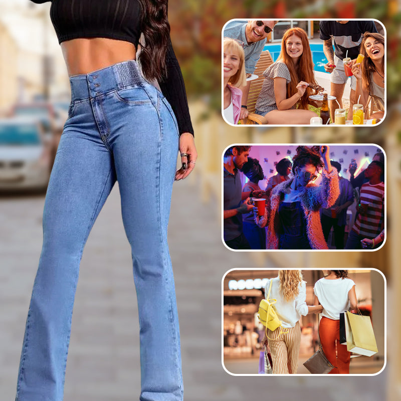 👖Vaqueros elásticos de cintura alta-ES