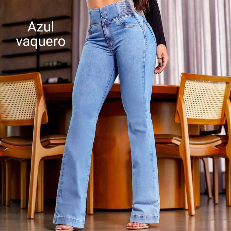 👖Vaqueros elásticos de cintura alta-ES