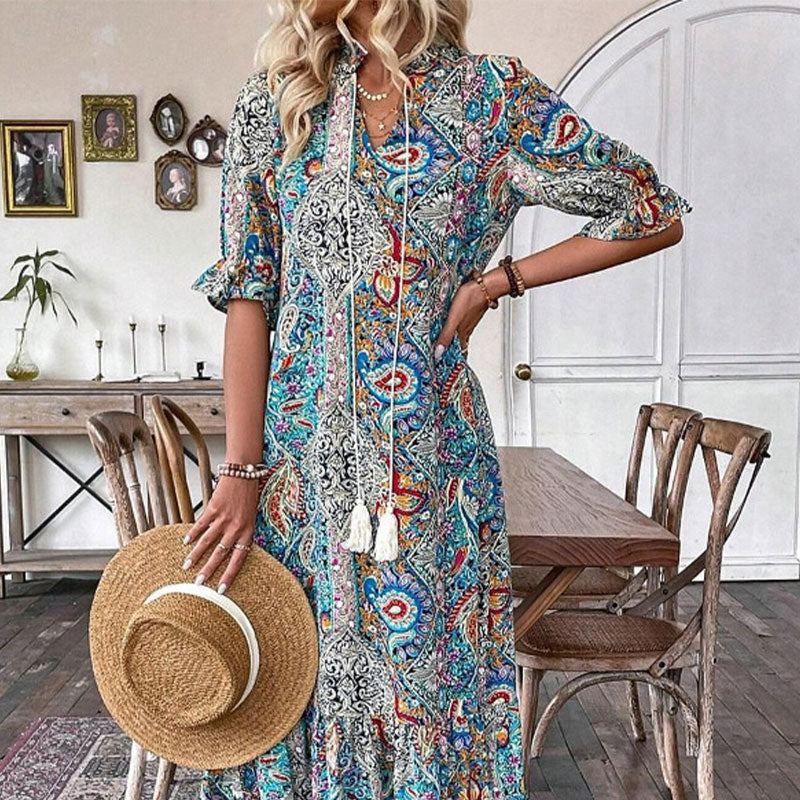 Vestido de verano con escote en V y estampado floral para mujer-ES