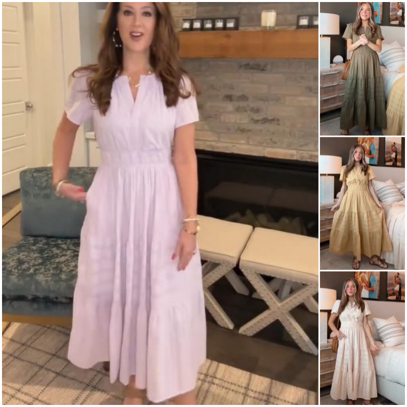 🔥👗Vestido de algodón con volantes en color liso-ES