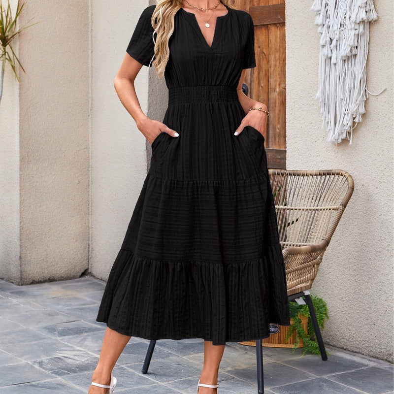 🔥👗Vestido de algodón con volantes en color liso-ES