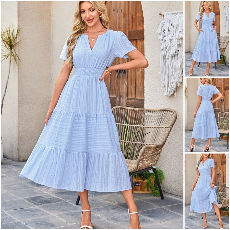 🔥👗Vestido de algodón con volantes en color liso-ES