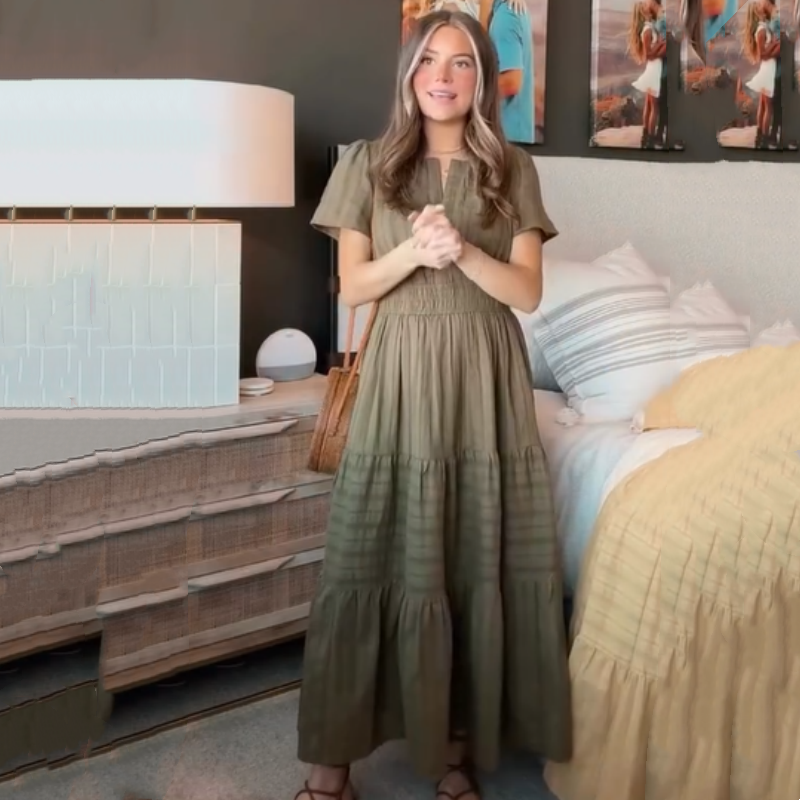🔥👗Vestido de algodón con volantes en color liso-ES