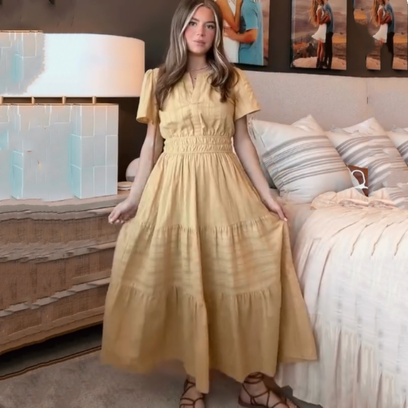 🔥👗Vestido de algodón con volantes en color liso-ES