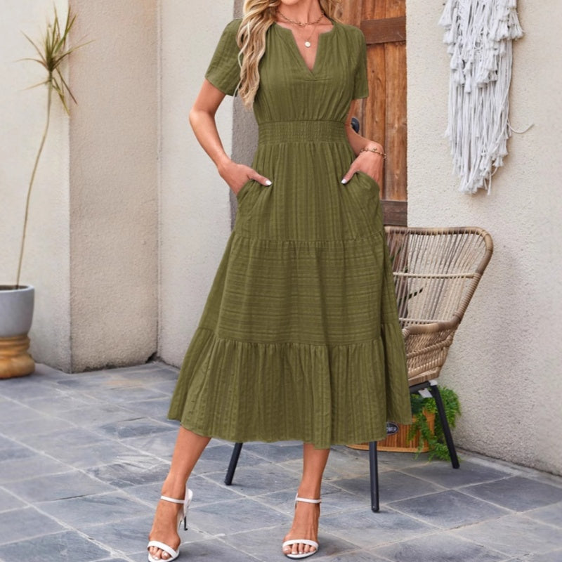 🔥👗Vestido de algodón con volantes en color liso-ES