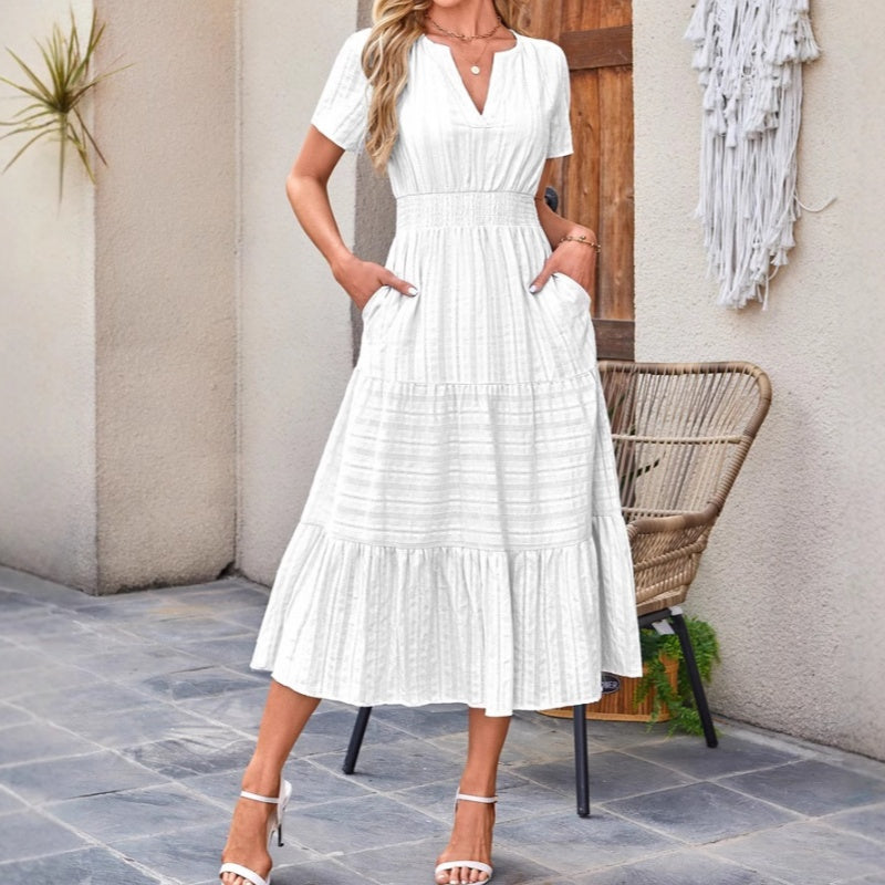 🔥👗Vestido de algodón con volantes en color liso-ES
