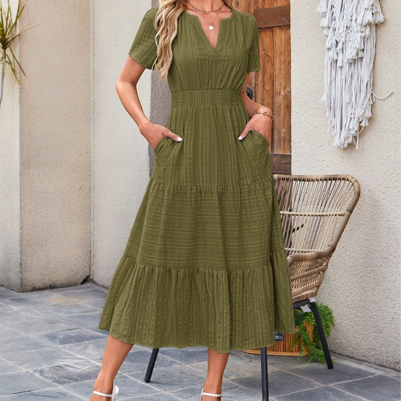 🔥👗Vestido de algodón con volantes en color liso-ES