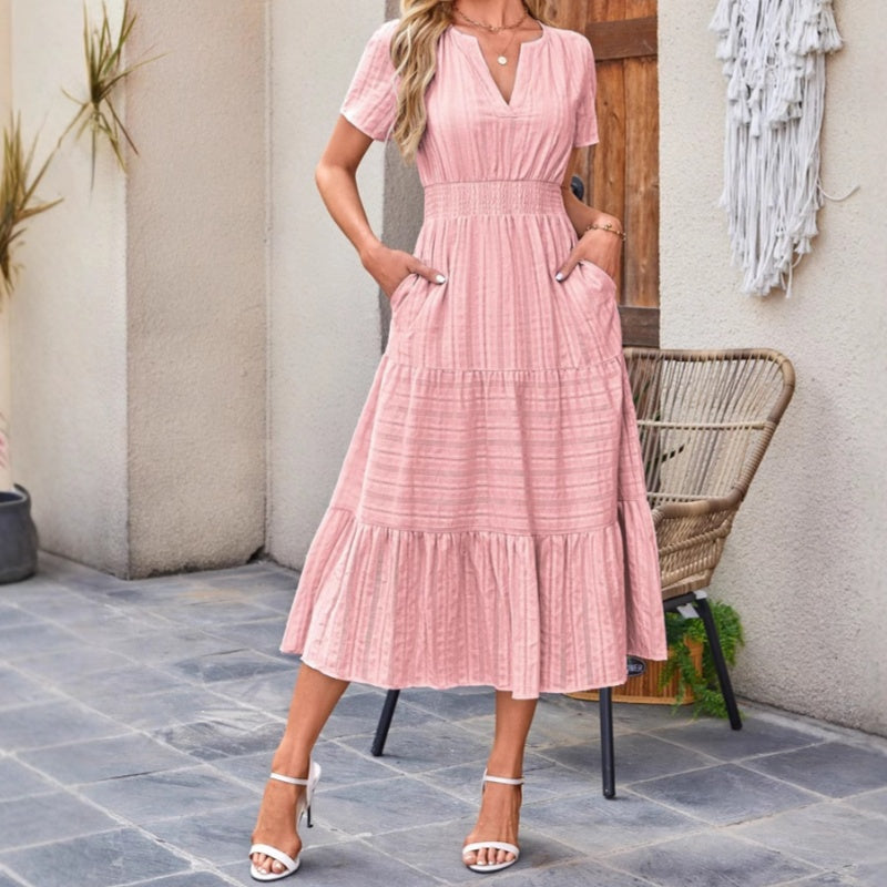 🔥👗Vestido de algodón con volantes en color liso-ES