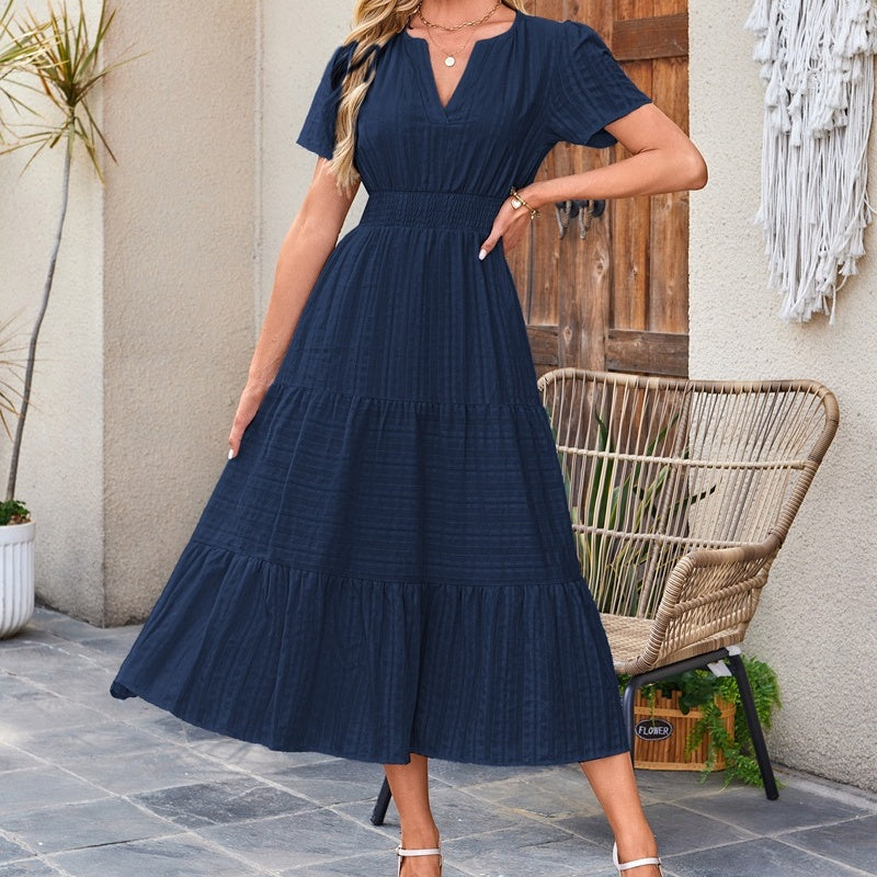 🔥👗Vestido de algodón con volantes en color liso-ES