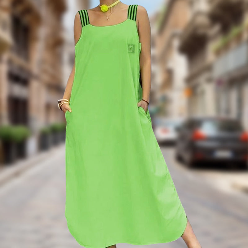 Vestido largo ancho de tirantes con bolsillos-ES